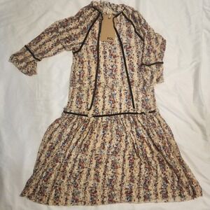POL Floral Boho Midi Tie Neck Cottage‎ Earthy Sz Small Dress Unlined NWT